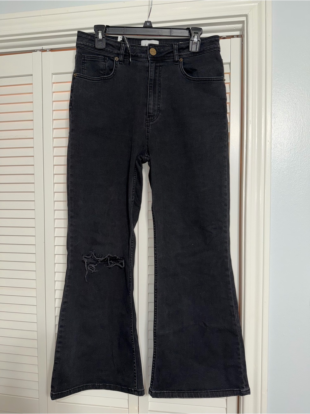 Black Distressed crop Flare Jeans for Women